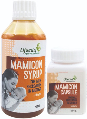 UJWALA AYURVEDASHRAM Mamicon Capsule and Mamicon Syrup ComPack I For Milk Secretion In Mother(Pack of 2)