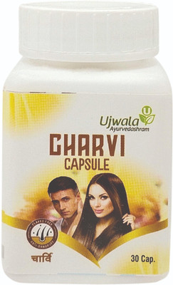 UJWALA AYURVEDASHRAM Charvi Capsules, Nourish to Dull Hair, Reduce Hair fall,Tottaly herbal,Alopecia(30 Capsules)