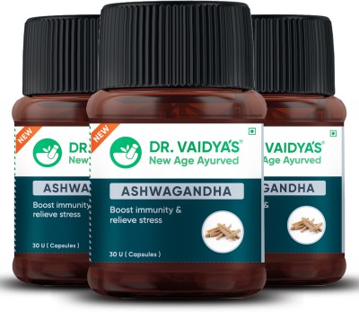 Dr. Vaidya's Ashwagandha- Capsules for Strength and Power Booster, Anxiety and Stress Relief, Clinically Researched Ingredients, No side effects Pack Of 3 (30 Capsules Each)(Pack of 3)