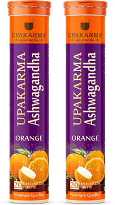 UPAKARMA Ashwagandha Effervescent 20 Tabs - Orange | Relieve Stress and Build Muscle Mass(Pack of 2, 40 Tablets)