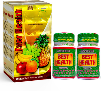 BAYWAY AYURVEDA Ever Health Tonic & 2 Best Health Cap. Complete Multivitamin for Optimal Health(Pack of 3, 450 ml, 50 Capsules, 50 Capsules)