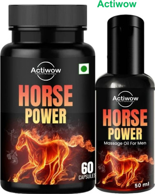 ACTIWOW Horse Power Energy Capsule & Oil Combo for Stamina Boost(Pack of 2, 60 Capsules)