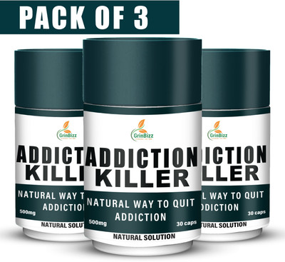 grinbizz Addiction Killer Capsule Easy Way To Stop Drinking & Smoking/Nasha Mukti Dawai(Pack of 3, 90 Capsules)