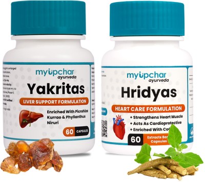 myupchar ayurveda Combo Yakritas Liver Support With Hridyas Capsule Maintain Cholesterol Level(Pack of 2)