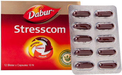 Dabur Stresscom Ashwagandha 12 Strips X 10 Capsules(Pack of 12, 120 Capsules)