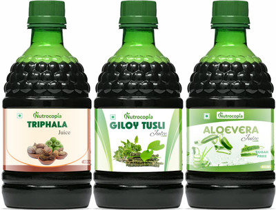 NUTROCOPIA Triphala, Giloy Tulsi & Aloe Vera Juice to Relieves Constipation Pack of 3(Pack of 3, 1200 ml)