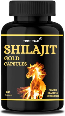 freshoak Pure Organic Shilajit Capsules With Gold Effect | 60 NOS(60 Capsules)