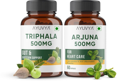Ayuvya Ayurvedic Arjuna Capsule and Triphala Capsule (Pack of 2)(Pack of 2, 60 Capsules)