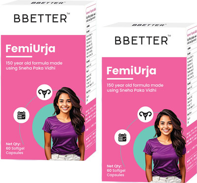 BBETTER FemiUrja | Ayurvedic Menstrual Health Support – PMS Relief & Digestive Support(Pack of 2, 120 Capsules)