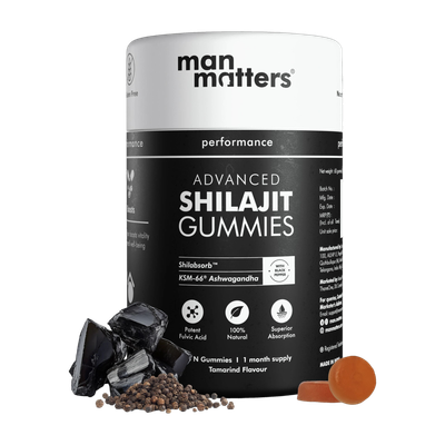 Man Matters Advanced Shilajit Gummies With Ashwagandha KSM66 & Black Pepper |Boosts Strength(60 Tablets)