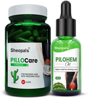 Sheopals Pillocare Capsules & Pilohem Oil For Managing Piles, Itching And Constipation(Pack of 2, 60 Capsules)