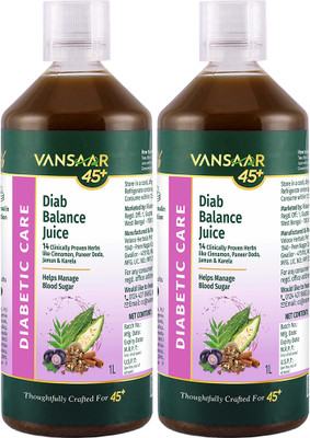 VANSAAR 45+ Diab Balance Ayurvedic Juice Manage Blood Sugar |14 Clinically Proven Herbs(Pack of 2, 2 L)