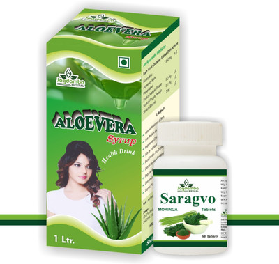 jagdamba herbal ALOEVERA SYRUP 1 LTR | MORINGO TABLTES - CARDIAC WELLNESS COMBO(Pack of 2, 1000 ml, 60 ml)