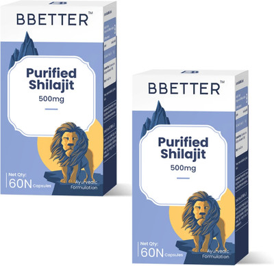 BBETTER Purified Shilajit 500mg | Lab Tested Shilajeet for Men(Pack of 2, 120 Capsules)