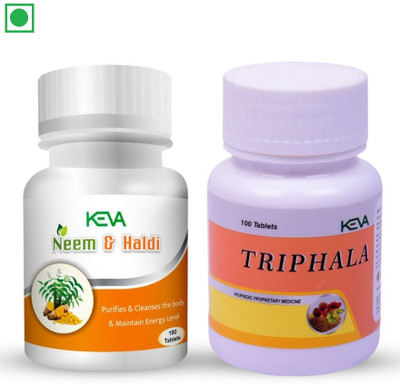 KEVA Neem and Haldi Tablet for Immunity & Triphala Tablet for Energy(Pack of 2, 200 Tablets)