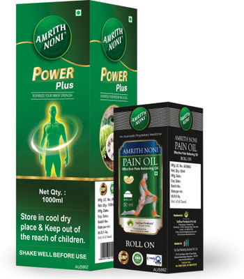 AMRITH NONI Power Plus 1000ml + Pain RollOn 50ml – Ayurvedic Immunity & Pain Relief Pack(1000 ml, 50 ml)