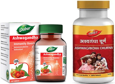 Dabur Ashwagandha Tablets & Churna Immunity Booster(Pack of 2, 60 Tablets, 100 g)