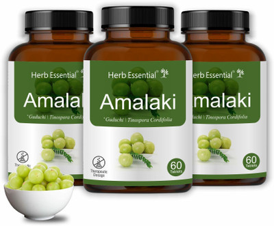 Herb Essential Amla Tablet| Natural & Rich Source of Vitamin C| 500mg 60 Tablets(Pack of 3, 180 Tablets)