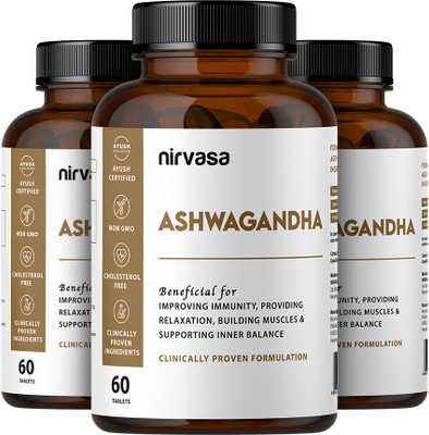 Nirvasa Ashwagandha Tablets for Strength, Stamina & Better Immunity(Pack of 3, 180 Tablets)