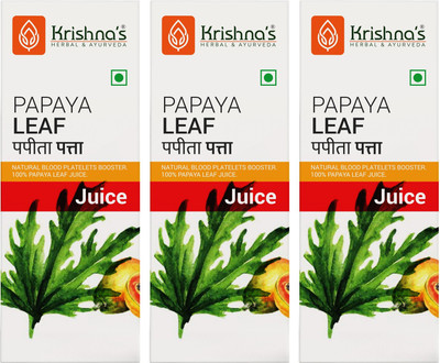 Krishna's Herbal & Ayurveda Papaya Leaf Juice | Enhances Liver Health | Helps to Increase Platelets Count | Improves Digestion | Pack of 3 | 500 ml Each(Pack of 3, 1500 ml)