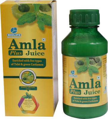 BIOLIFE Amla Plus Juice | With Panch Tulsi & Green Cardamom | 500 ml Each(Pack of 2, 1000 ml)