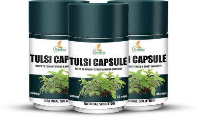 grinbizz Tulsi Capsule| Boost Immunity System|Healthy Digestion|Relief From Cough(Pack of 3, 90 Capsules)