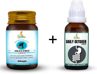 grinbizz Combo Of Piles Free Capsule With Daily Detoxer Drop /Relief Lumps & Gastric Pain(Pack of 2, 30 ml, 30 Capsules)