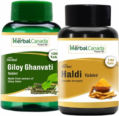 Herbal Canada Giloy Ghanvati (100 Tablets) + Haldi (100 Tablets) | Healthy Combo Pack(Pack of 2)