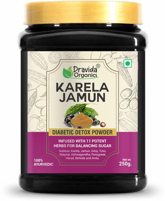 DRAVIDA ORGANICS Karela Jamun Powder With 11 Potent Herbs Helps Regulate Sugar Management(250 g)