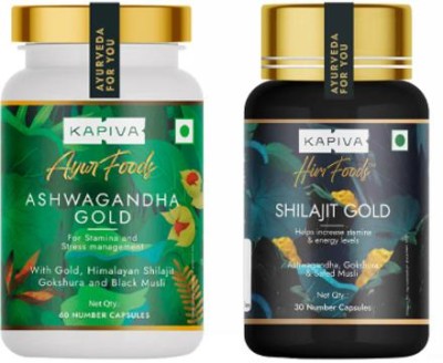 Kapiva Ashwagandha Gold Capsules 60 capsules + Shilajit Gold 30 Capsules(Pack of 2)