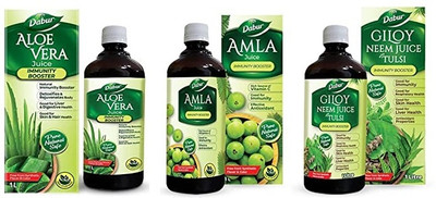 Dabur Giloy Neem Tulsi Juice-(1) Aloe Vera Juice(1) Amla Juice-(1)(Pack of 3, 3 L)