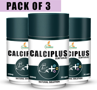 grinbizz Calciplus Capsule Helps to Improves Immunity /Support Joint Health/Strong Bones(Pack of 3, 90 Capsules)