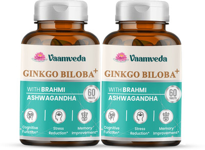 Vaamveda Ginkgo Biloba Capsules,Brahmi Ashwagandha Ginkgo Biloba Extract Capsules for Men(Pack of 2, 120 Tablets)
