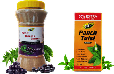 Ekjot Neem Karela Jamun Powder (200gm) & Panch Tulsi Drops (30ml) | Combo Pack(100 g)