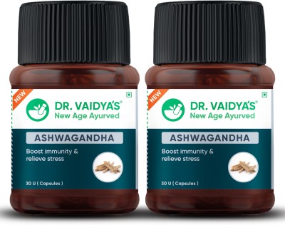 Dr. Vaidya's Ashwagandha- Capsules for Strength and Power Booster, Anxiety and Stress Relief, Clinically Researched Ingredients, No side effects Pack Of 2 (30 Capsules Each)(Pack of 2)