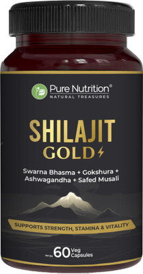 Pure Nutrition Shilajit Gold | Increases Stamina,Strength & Energy Levels(Pack of 60, 60 Capsules)