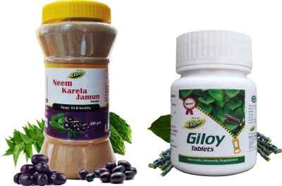 Ekjot Neem Karela Jamun Powder (200g) & Giloy Tabs (60N) | Combo Pack(60 Tablets)