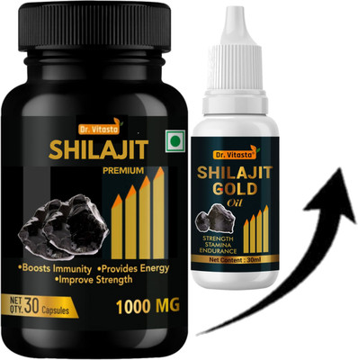 Dr Vitasta Shilajit Capsule and Oil for for Stamina, Strength and Endurance(Pack of 2, 30 Capsules, 30 Capsules)