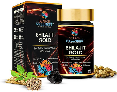 SEARCH WELLNESS Shilajit Gold 60 Capsules Helps in boosting Strength, Stamina For Women & Men(60 Capsules)