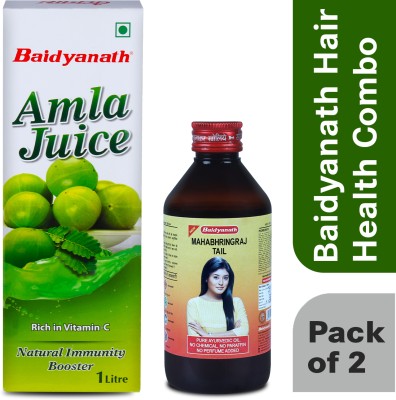 Baidyanath Hair Care Combo for Healthy Hair - Amla Juice 1 LT & Mahabhringraj Oil 200ml(Pack of 2)