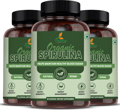 grinbizz Organic Spirulina Capsules – Natural Superfood for Energy & Immunity Boost(Pack of 3, 90 Capsules)