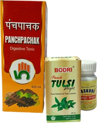 BODRI PANCH TULSI DROPS & PANCHPACHAK TONIC & GASKURE CAPSULE FOR FAMILY(Pack of 3)