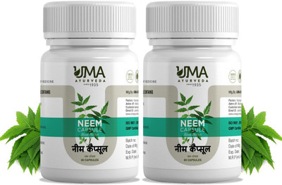 Uma Ayurveda Neem Capsule 60 Caps Useful in Immunity Booster Oral Care, Skin Care(Pack of 2, 60 Capsules)