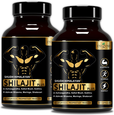 End2End Nutrition Original Shilajit with Safed Musli & Ashwagandha | 16 Ayurvedic Herbs | Stamina(Pack of 2, 120 Capsules)