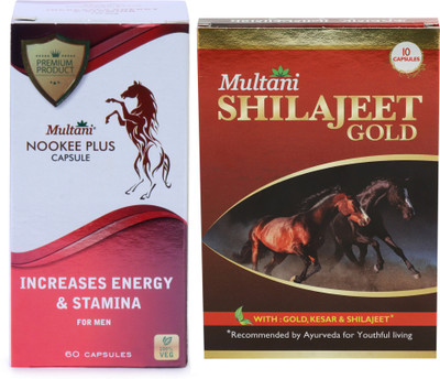 Multani Shilajit Gold & Nookee Plus Capsules Combo Pack | Boost Strength & Stamina(Pack of 2, 60 Capsules, 10 Capsules)