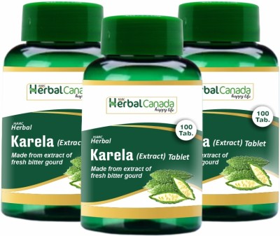 Herbal Canada Karela Tablets | Maintains Sugar Level | 100 Veg. Tablets(Pack of 3)