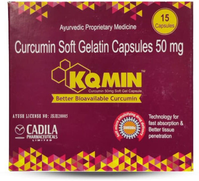 CADILA KQMIN Capsule| Curcumin Soft Gelatin Capsule | Patented technology|Pack Of 15cap(15 Capsules)