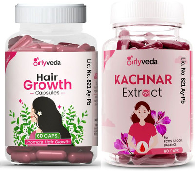 Girlyveda Hair Growth Capsule with Kachnar Extract |Combo Pack| 60 Capsules Each(120 Capsules)