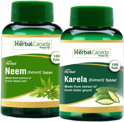 Herbal Canada Neem (100 Tablets) + Karela (100 Tablets) | Healthy Combo Pack(Pack of 2)