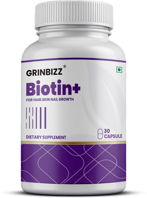 grinbizz Biotin Capsules For Hair Growth & Glowing Skin/Biotin,Vitamin C,Vitamin E & Zinc(30 Capsules)